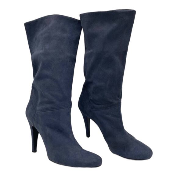 Stella McCartney Boots Blue Vegan Suede Leather Heeled Slouchy Mid Calf Size 7.5 - Picture 2 of 10